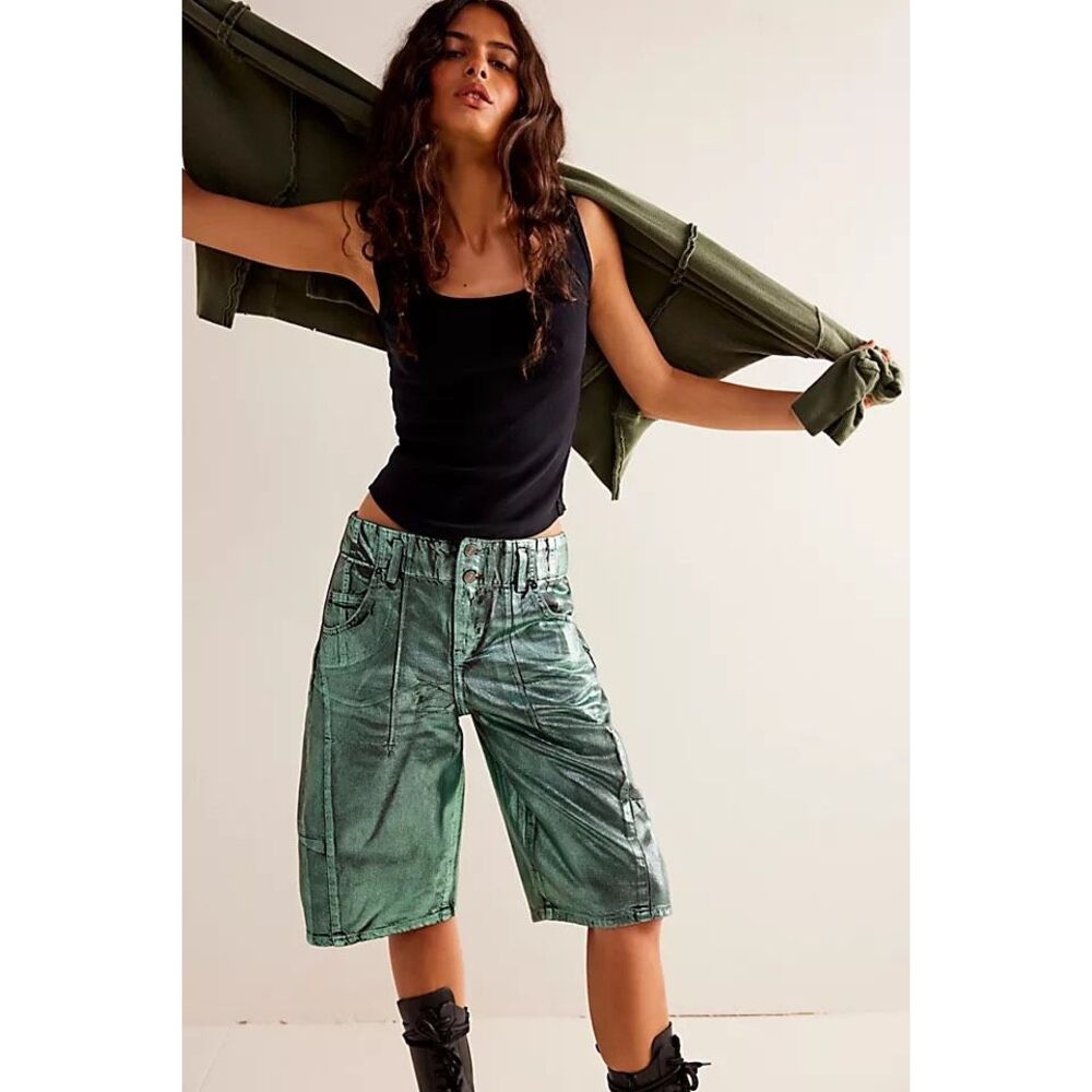 Free People Extreme Measures Metallic Barrel Shorts